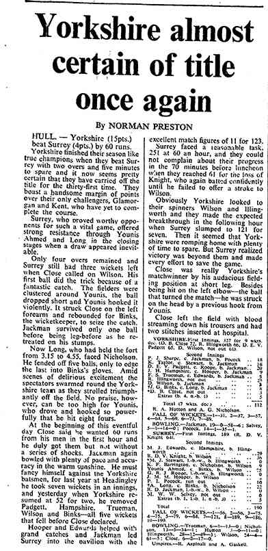 Cómo informó The Times la victoria de Yorkshire en 1968